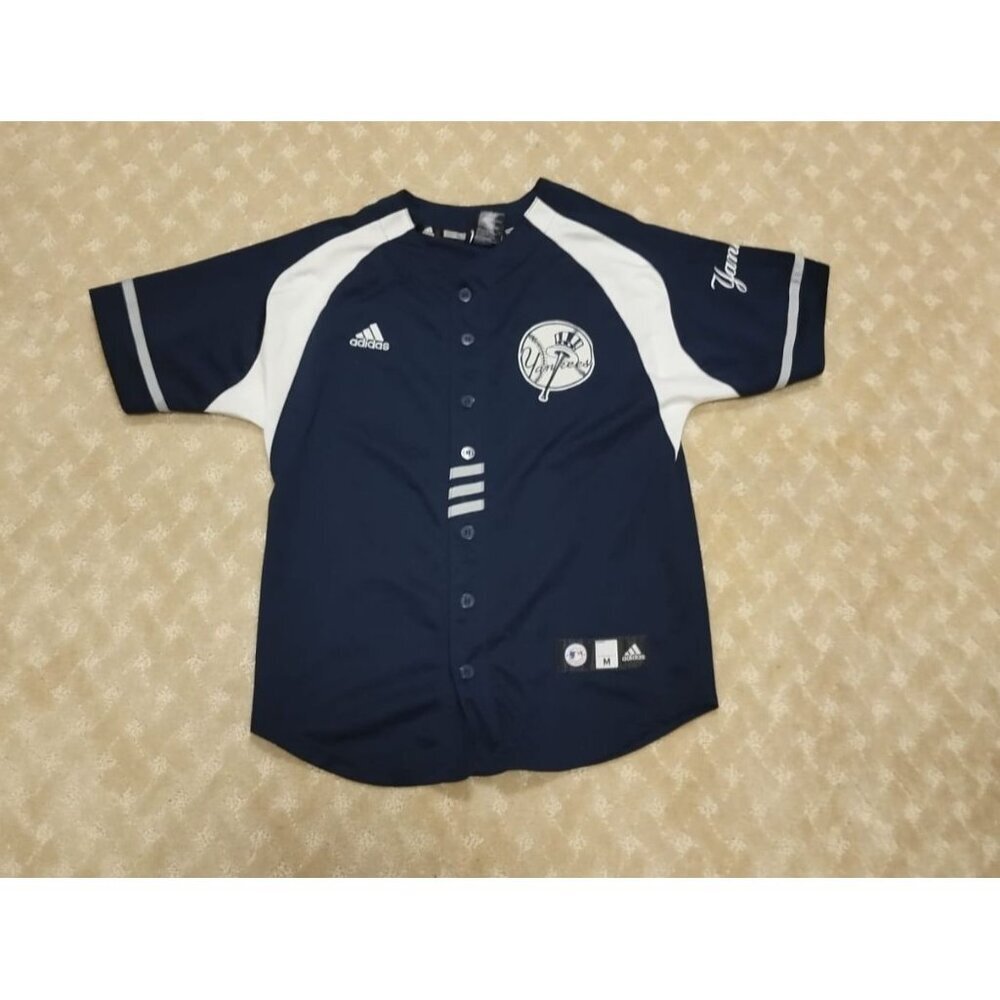Adidas NY Yankees Jersey Boys Medium 10-12 Derek Jeter #2 Navy Blue Baseball